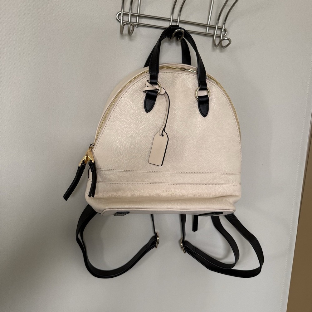 Radley London Cream White Black Leather Fountain Road Backpack Purse.